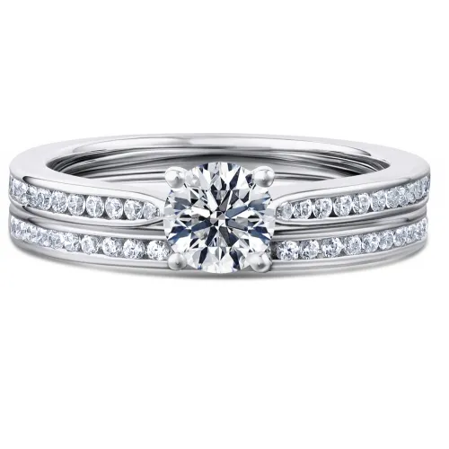 Platinum Diamond Shoulder Stone Engagement Bridal Set - Saffron